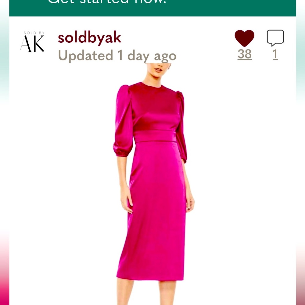 SOLD ! Fuschia Mac Duggal Designer mini dress, 3/4 sleeve length.